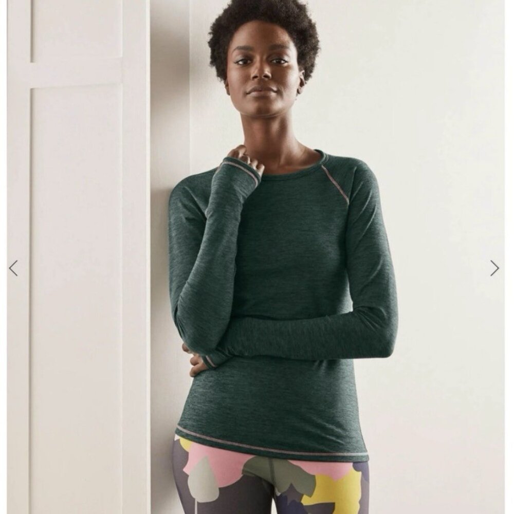Boden Long Sleeve Active Top (Size 4) ‘Scarlet’ Heathered Green Thumbholes